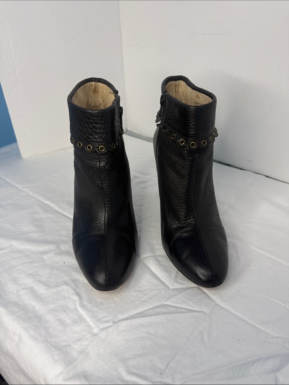 Black Leather Ankle Boots with Grommet Detail - Picture 2 of 8